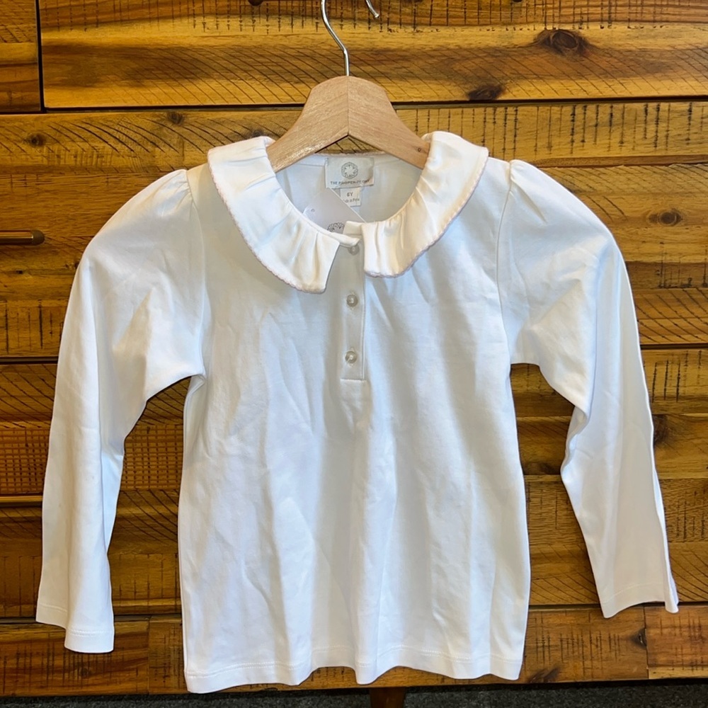 NWT The Proper Peony Peter Pan Collar Shirt- White Girls Long Sleeve Shirt